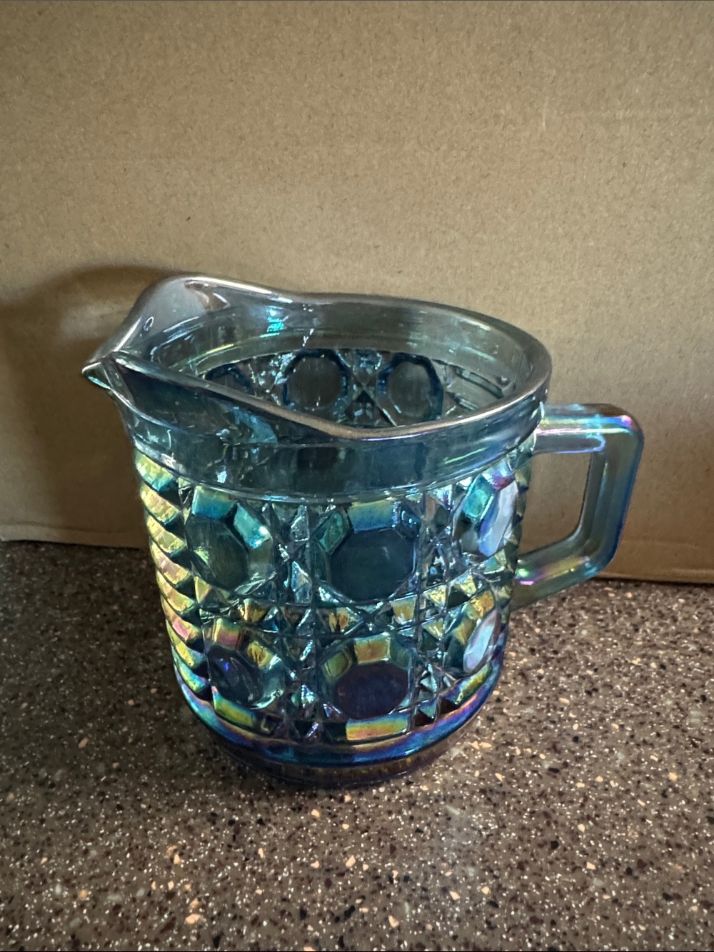 Indiana Glass Blue Iridescent Carnival Glass Creamer Pitcher